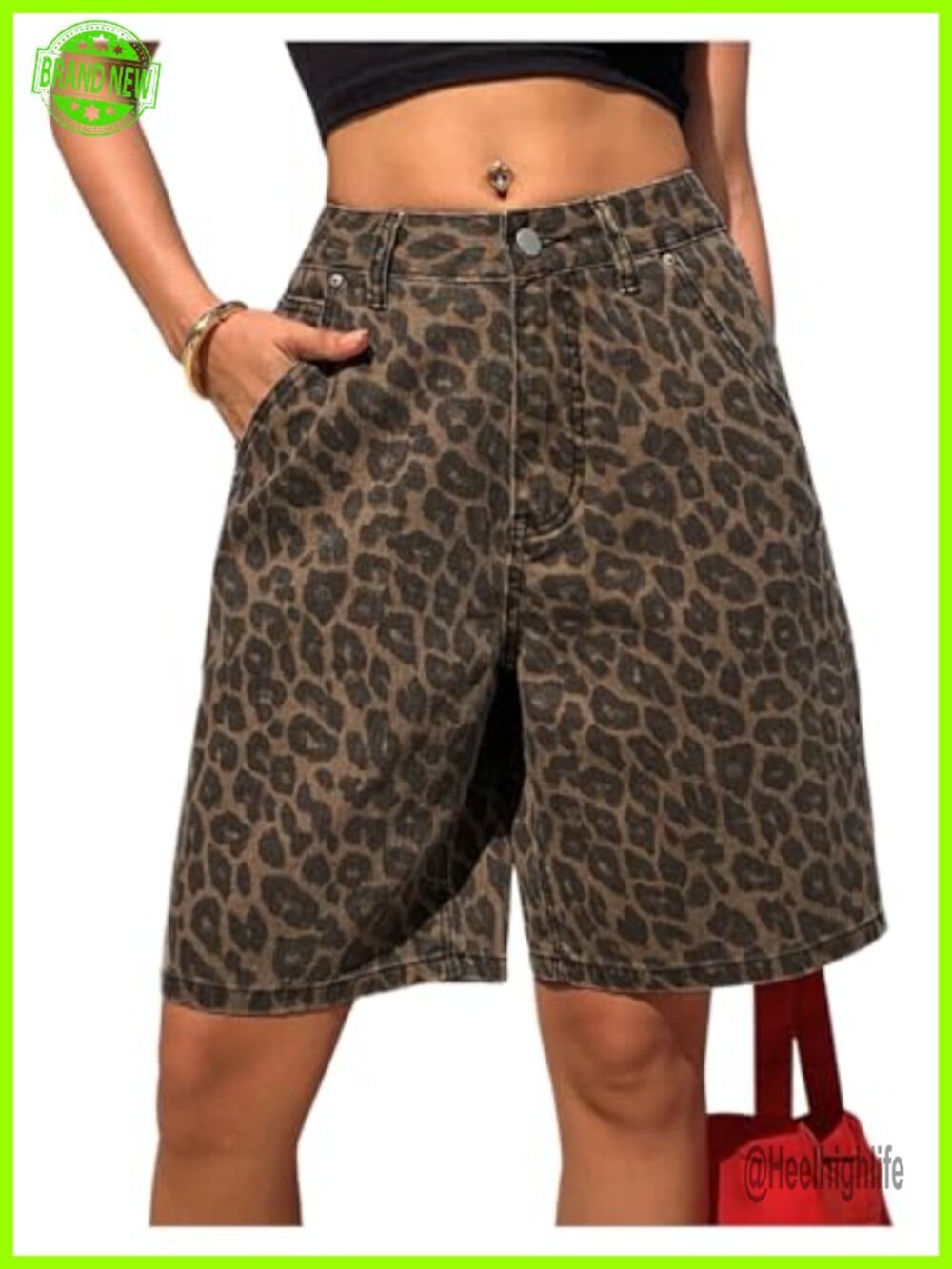 Leopard Cheetah Print Denim Shorts Low Rise Baggy Bermuda Jean Jorts